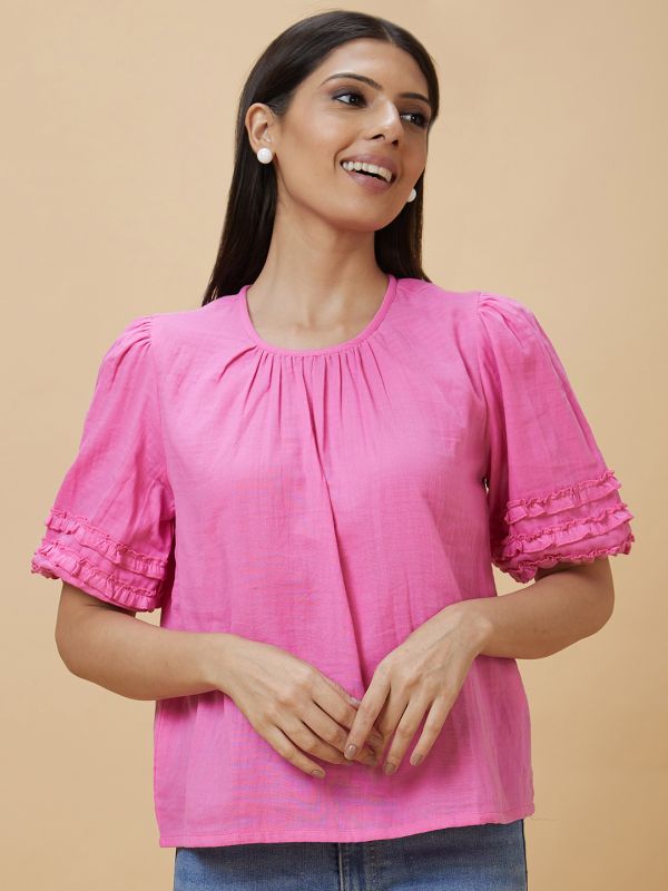 Globus Women Pink Solid Casual Top