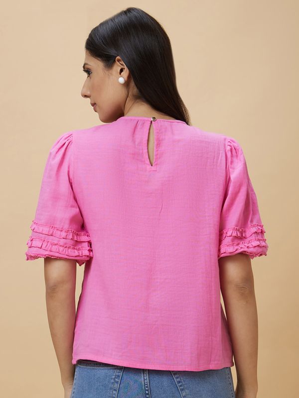 Globus Women Pink Solid Casual Top