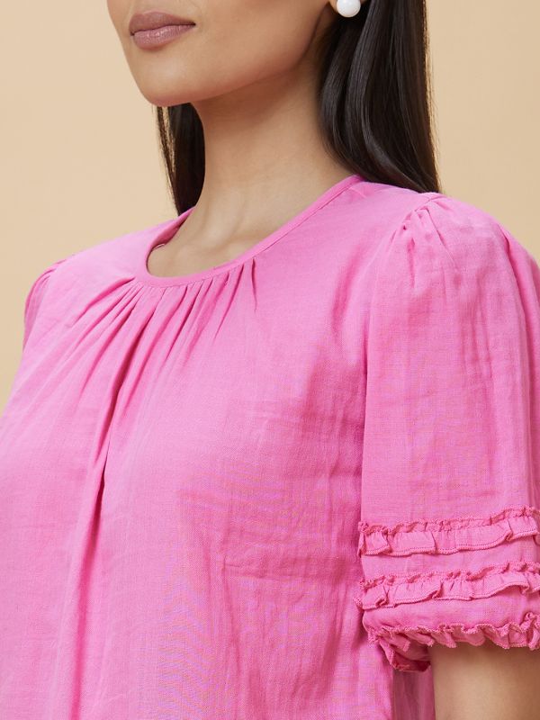 Globus Women Pink Solid Casual Top