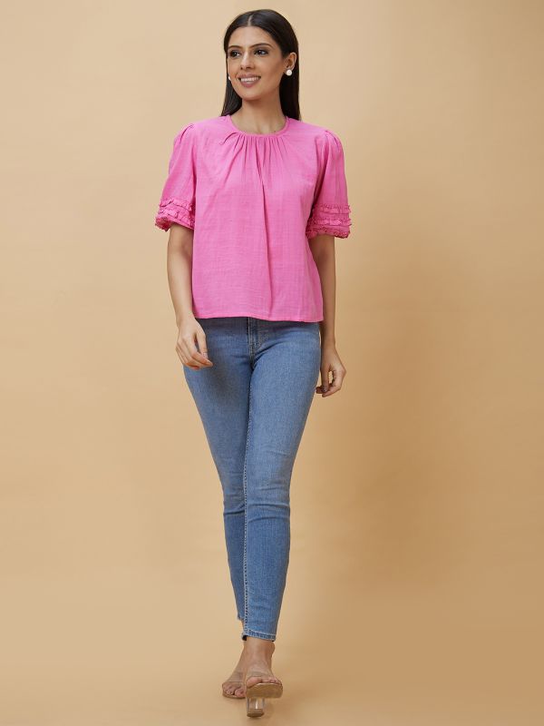 Globus Women Pink Solid Casual Top