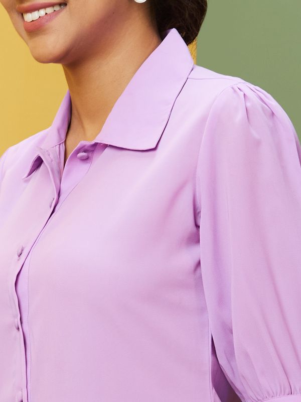 Globus Women Lilac Solid Casual Shirt Collar Shirt Style Top