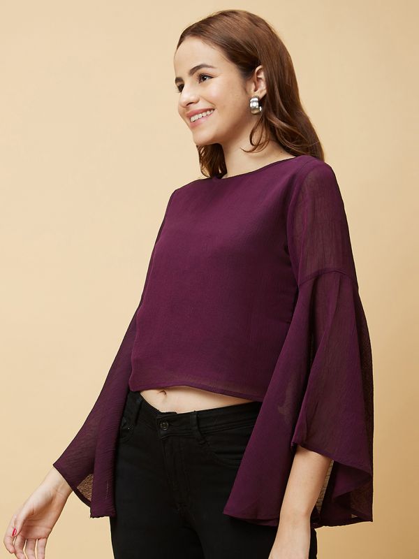 Globus Women Lilac Solid Round Neck Casual Top