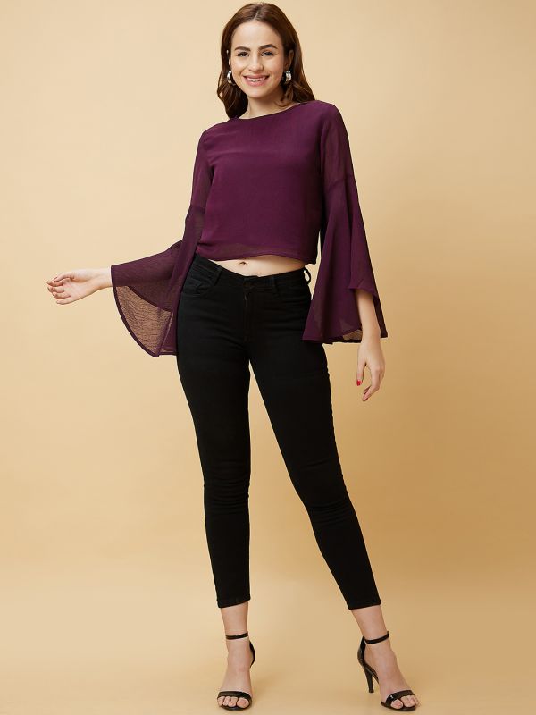 Globus Women Lilac Solid Round Neck Casual Top