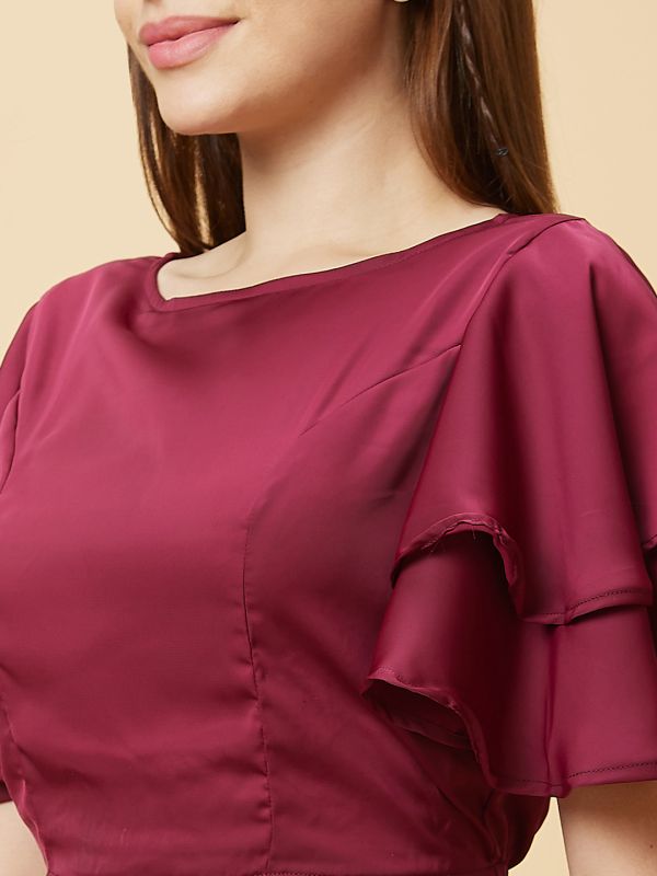 Globus Women Maroon Flared Sleeves Crop Top