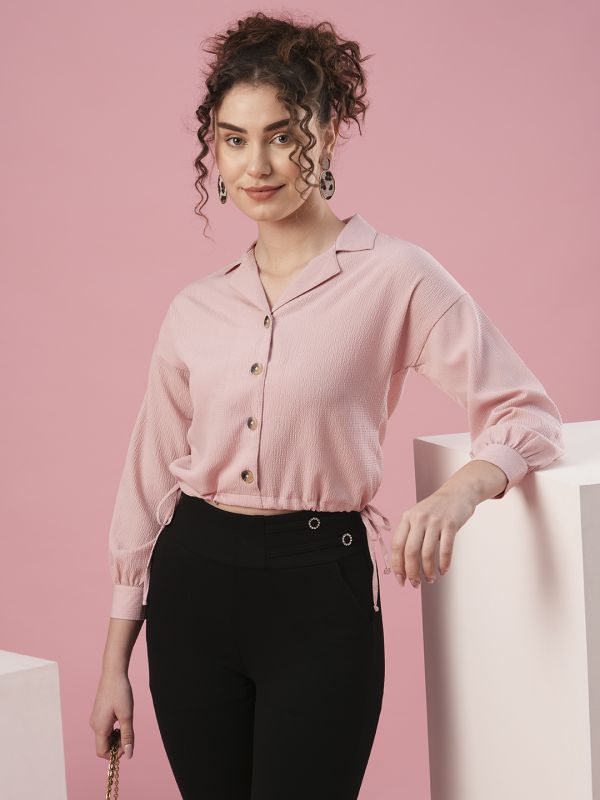 Globus Women Pink Shirt Collar Cuffed Sleeves Casual Top