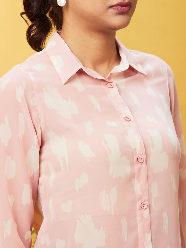 Globus Women Pink Printed Casual Shirt Collar Shirt Style Top