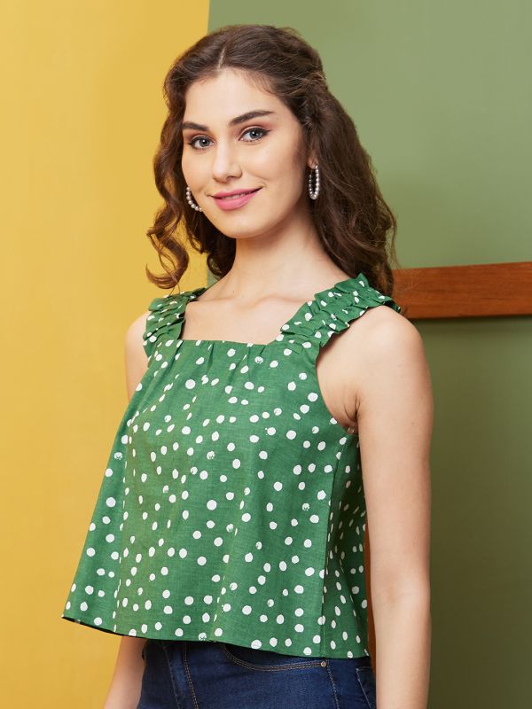 Globus Women Green Printed Casual Square Neck Top