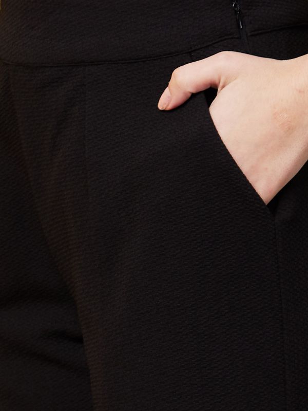 Globus Women Black Square Neck Strappy Shoulder Structured Tie-Up Crop Top & Front Slit Trousers Co-Ord Set