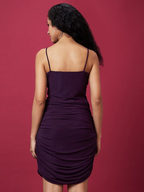Globus Women Purple Solid Strappy Bodycon Dress