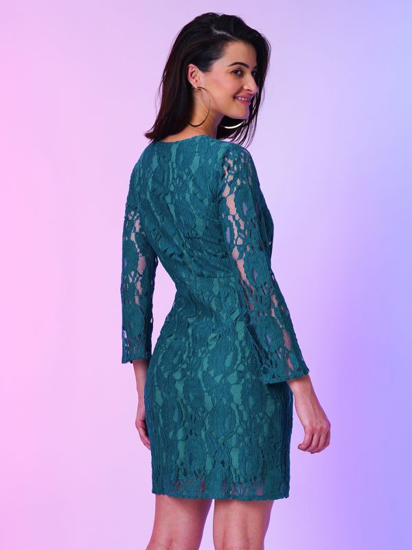 Globus Women Teal Lace Bodycon Party Dress