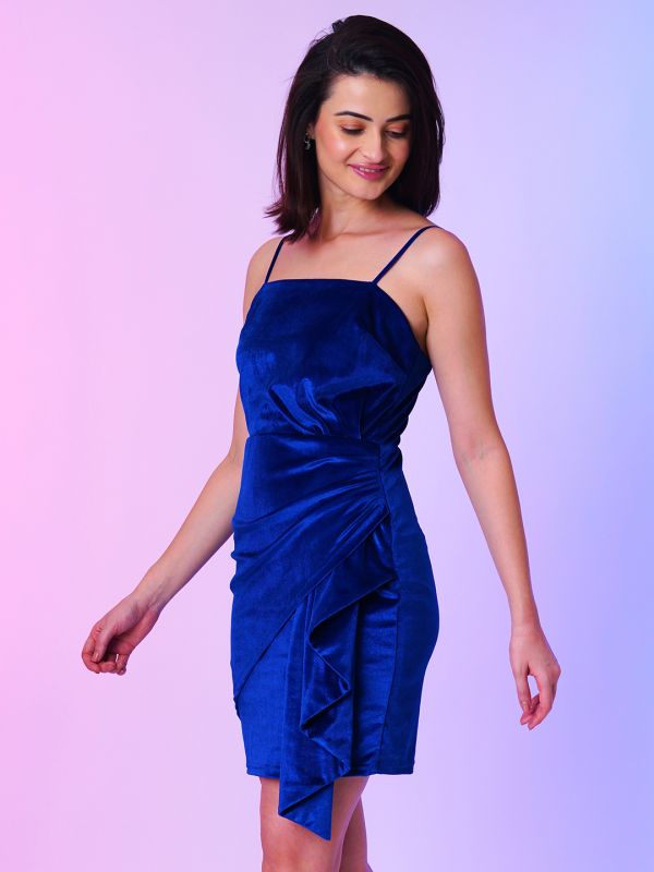 Globus Women Blue Velvet Bodycon Party Dress