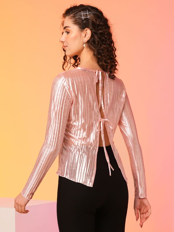 Globus Women Pink Tie Up Styled Back Party Top