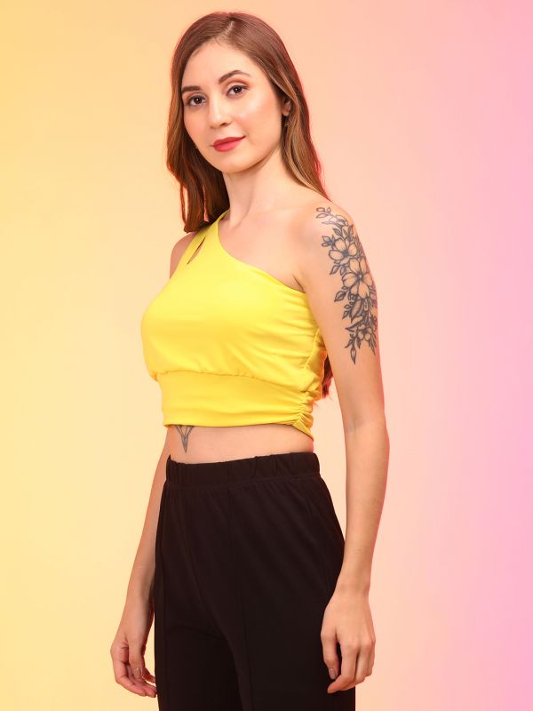 Globus Women Yellow Single Shoulder Party Crop Top