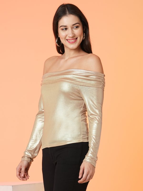 Globus Women Gold Off-Shoulder Party Top