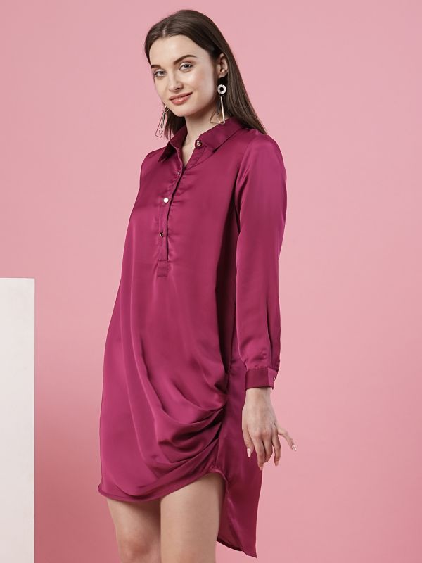 Globus Women Pink Shirt Collar Above Knee Party Dress