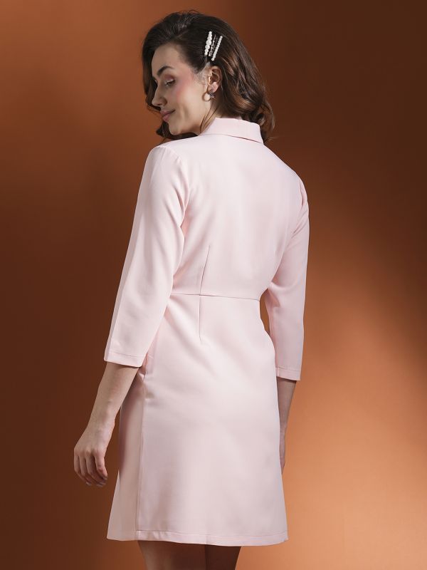 Globus Women Pink Lapel Collar Over Lap Sheath Workwear Blazer Dress