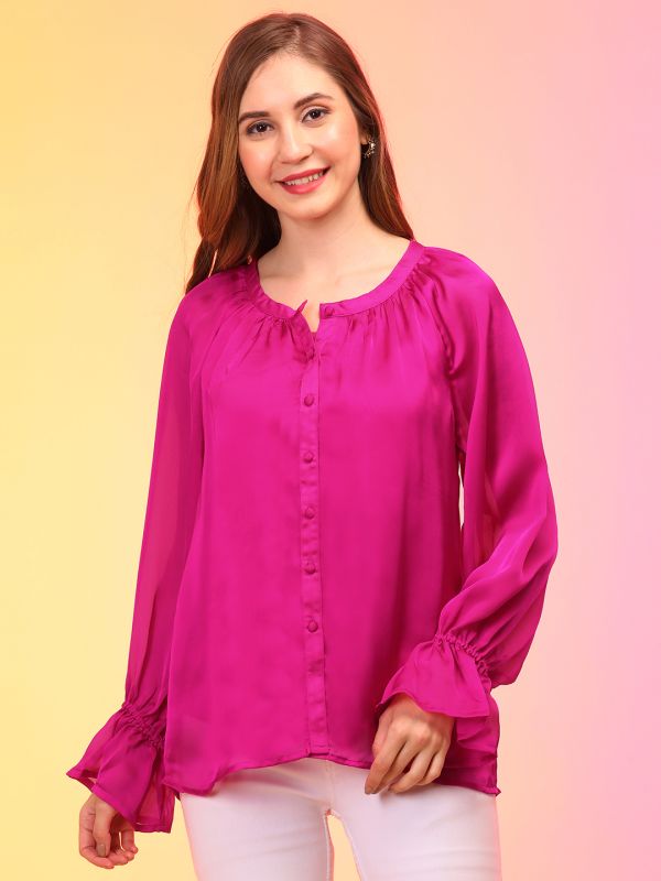 Globus Women Pink Reglan Sleeve Party Top