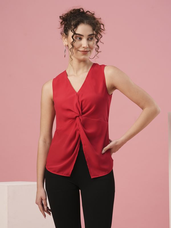 Globus Women Red V-Neck Sleeveless Party Top