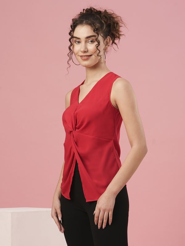 Globus Women Red V-Neck Sleeveless Party Top