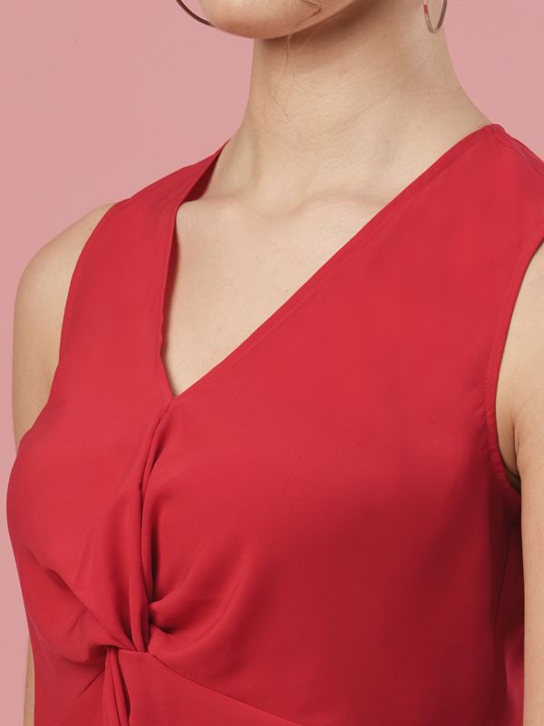 Globus Women Red V-Neck Sleeveless Party Top