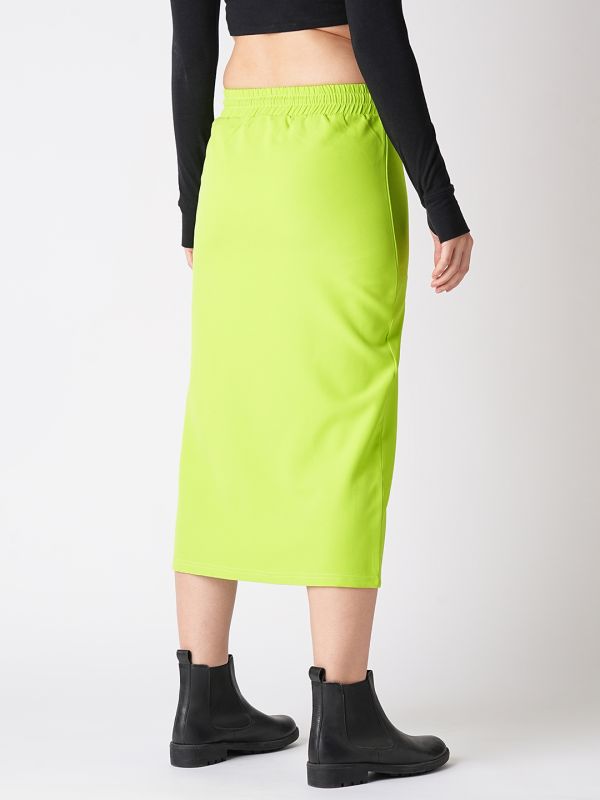 Globus Women Neon Green Straight Midi Skirt