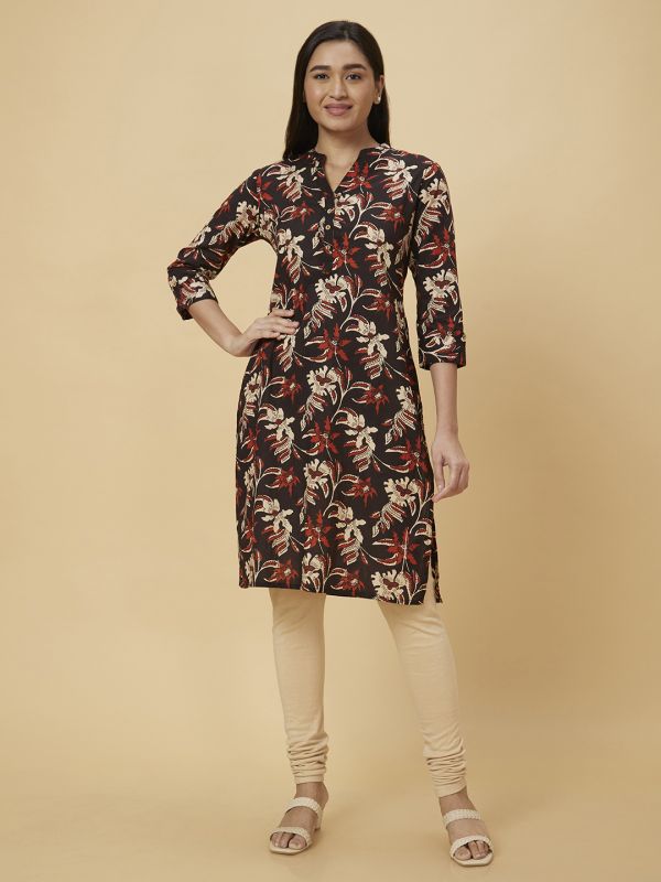 Globus Women Black Printed Straight Kurta