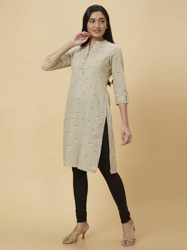 Globus Women Off White Printed Straight Kurta