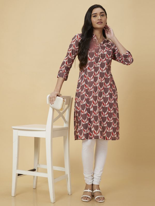 Globus Women Brown Printed Straight Kurta