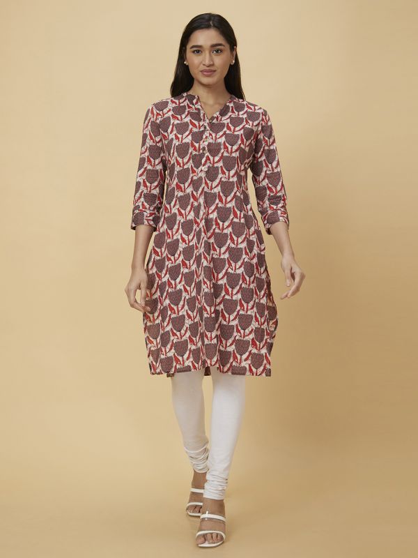 Globus Women Brown Printed Straight Kurta