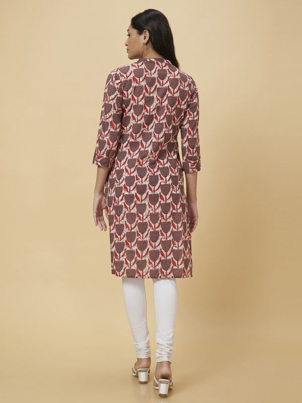 Globus Women Brown Printed Straight Kurta