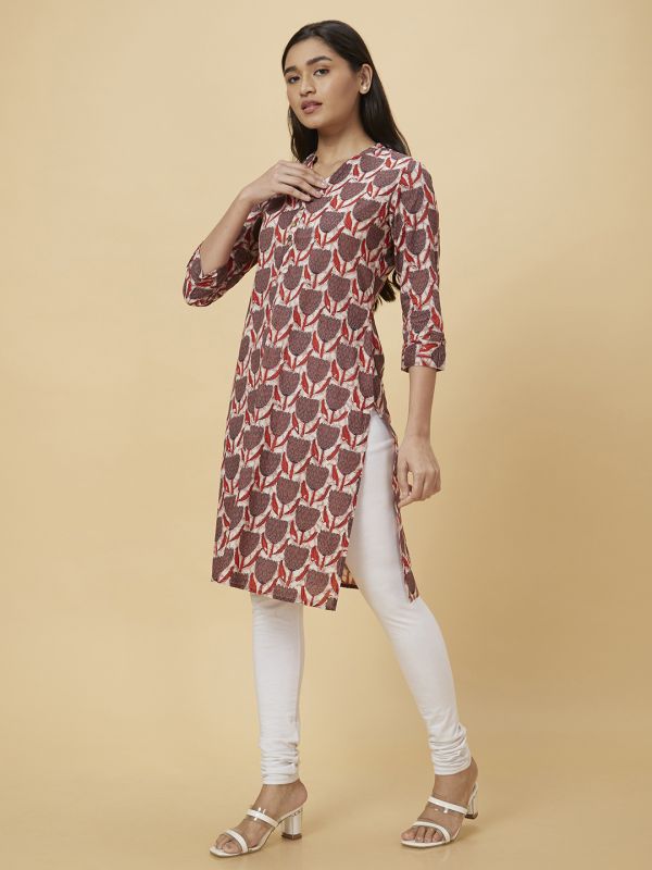 Globus Women Brown Printed Straight Kurta