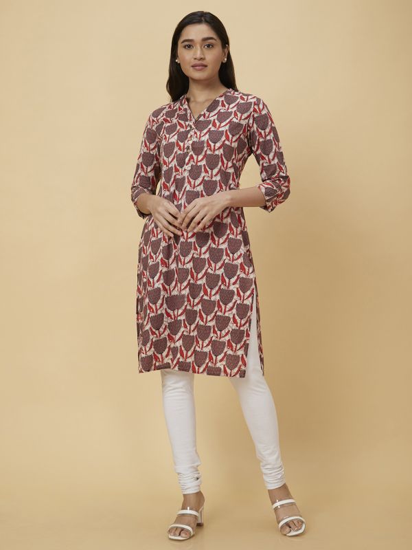 Globus Women Brown Printed Straight Kurta