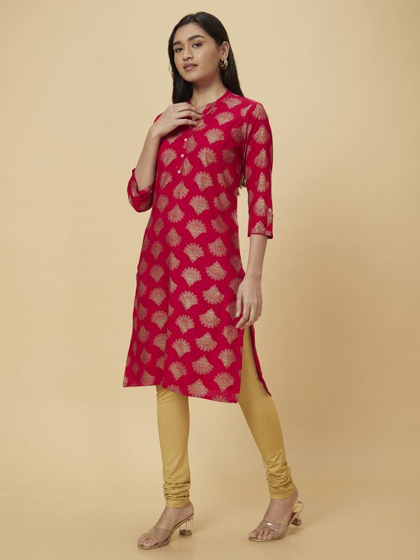 Globus Women Pink Printed Straight Kurta