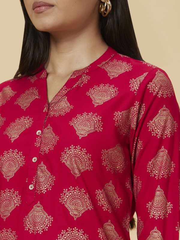 Globus Women Pink Printed Straight Kurta