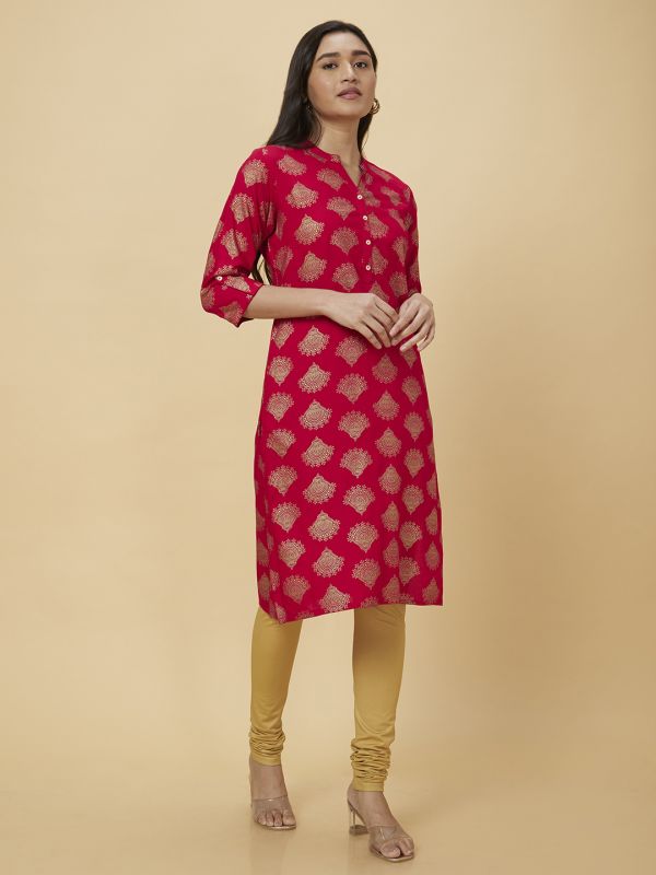 Globus Women Pink Printed Straight Kurta