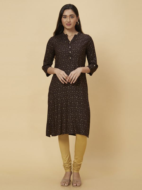 Globus Women Brown Printed Straight Kurta