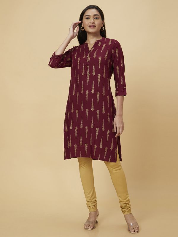 Globus Women Purple Printed Straight Kurta