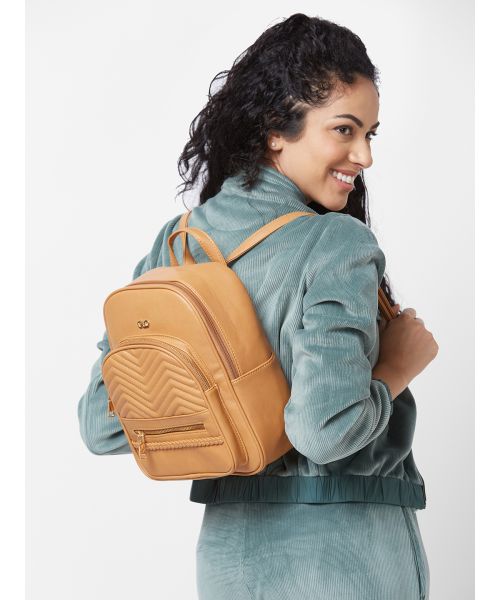 Globus Women Tan Textured Smart Casual Backpack display picture 1