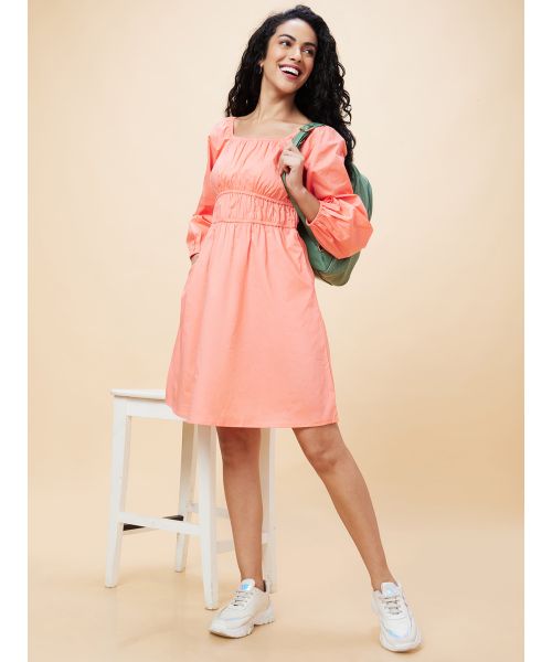 slim fit dress slacks Mitrika Peach Cotton Tiered A-Line Fit & Flare Midi Dress
