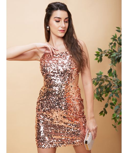 green emerald velvet dress Pink And Gold Mesh Embroidered Dress – AX Paris main image 1