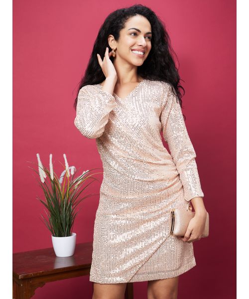 sachin and babi light blue dress SHEER NUDE SILK DRESS WITH EMBROIDERED | CULT MIA main image 0