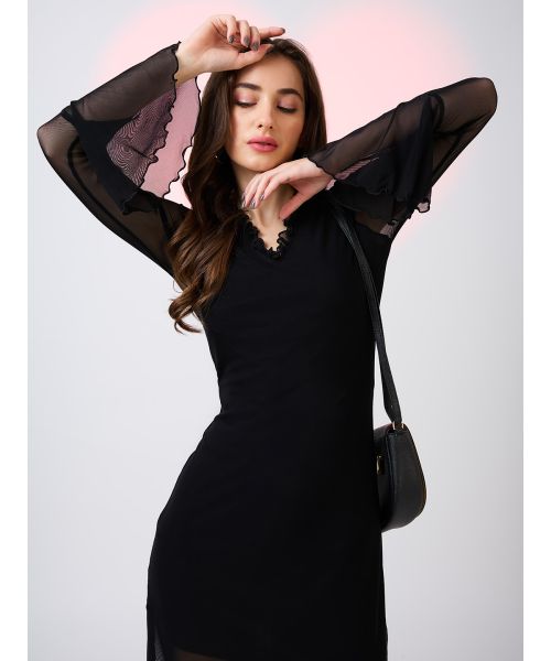 morgan & co cocktail dresses 10010N Short Dress dress_type_Long Sleeve Mini Sleeve Style Make a choice:Small (Black) Glamadise - Italian fashion