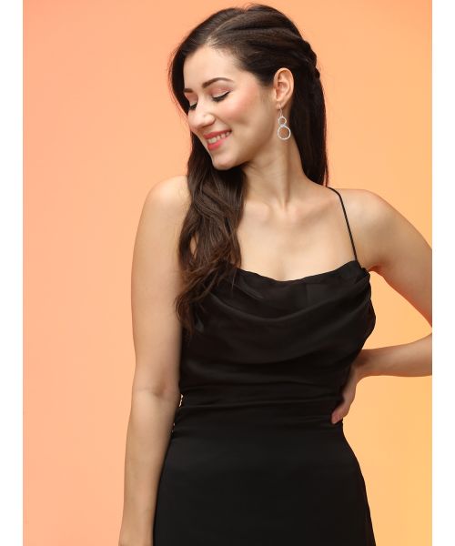 black cowl neck evening dress Chiffon Plunging Cowl Neck Maxi Dress - Black
