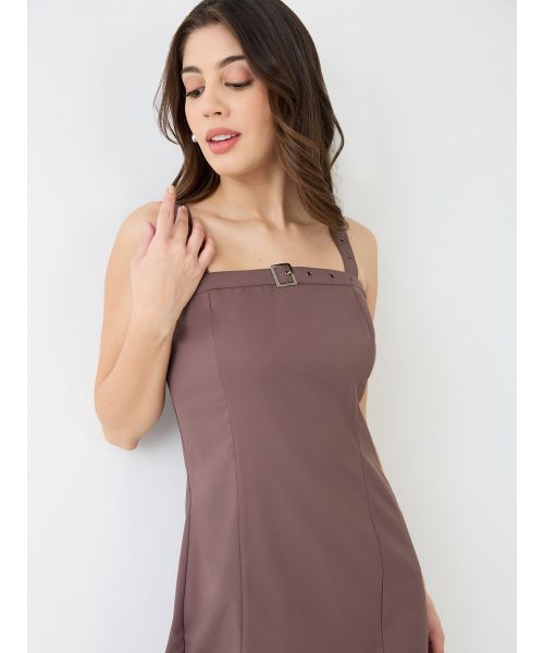 brown dress korean Pleating Long sleeve Pure Color Korean Style Women Mini Dress – Come4Buy  eShop