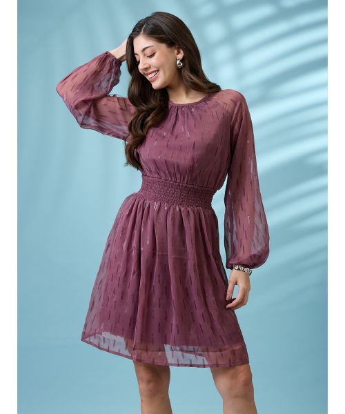 mauve fit and flare dress Mauve Glow Satin Fit and Flare Dress – Krimilo fashion main image 0