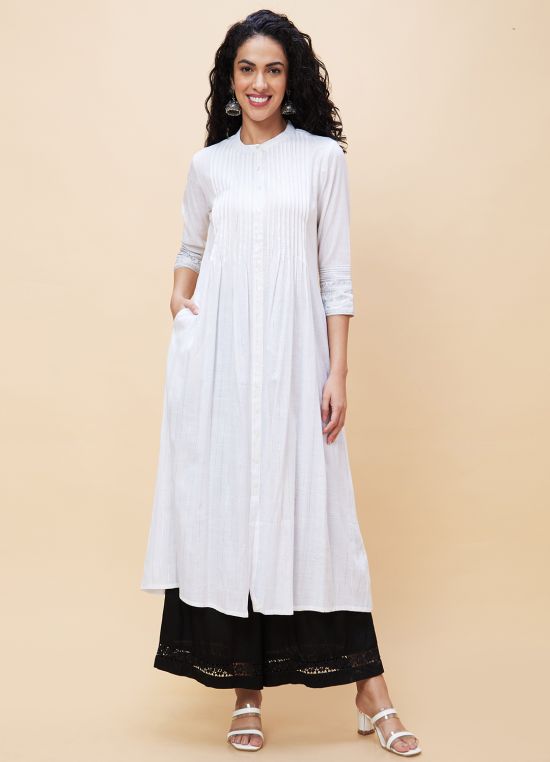 Globus Women Off White Solid A-Line Kurta