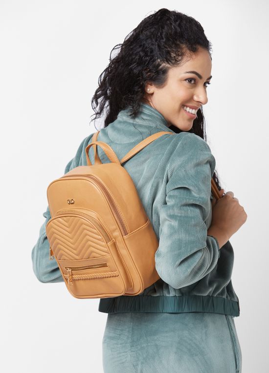 Globus Women Tan Textured Smart Casual Backpack