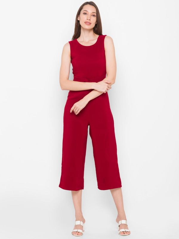 Globus Maroon Solid Jumpsuit