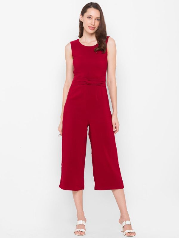 Globus Maroon Solid Jumpsuit