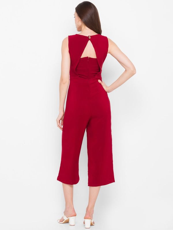 Globus Maroon Solid Jumpsuit